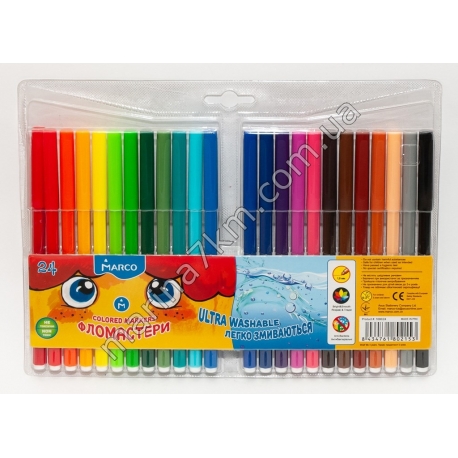 Фломастери 24 кольорів Super Washable,1690-24,TM''Marco''