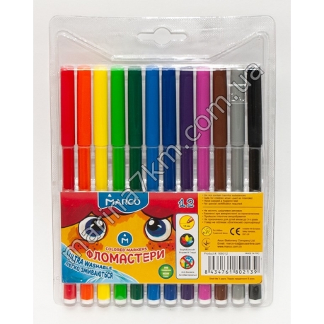 Фломастери 12 кольорів Super Washable,1690-12,TM''Marco''