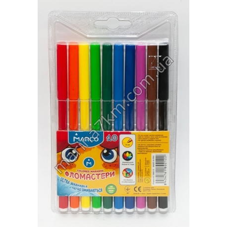 Фломастери 10 кольорів Super Washable,1690-10,TM''Marco''