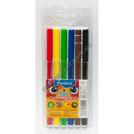 Фломастери 6 кольорів Super Washable,1690-6,TM''Marco''
