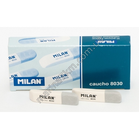 Гумка прямокутна 8030 бело-серый с фаской''TM MILAN''6*1,4*0,7см