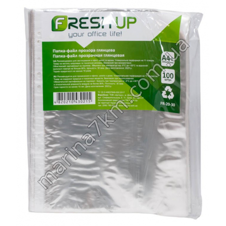 Папка-файл пластикова Fresh Up A4+30 мкм з перфарацією на 11 отворів, глянсова фактура 100шт/уп