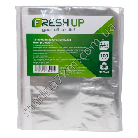 Папка-файл пластикова Fresh Up A4+40 мкм з перфарацією на 11 отворів, глянсова фактура 100шт/уп