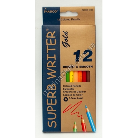 Олівці 12 кольорів шестигранні,Superd Writer Gold,E4100G-12CB,TM''Marco''